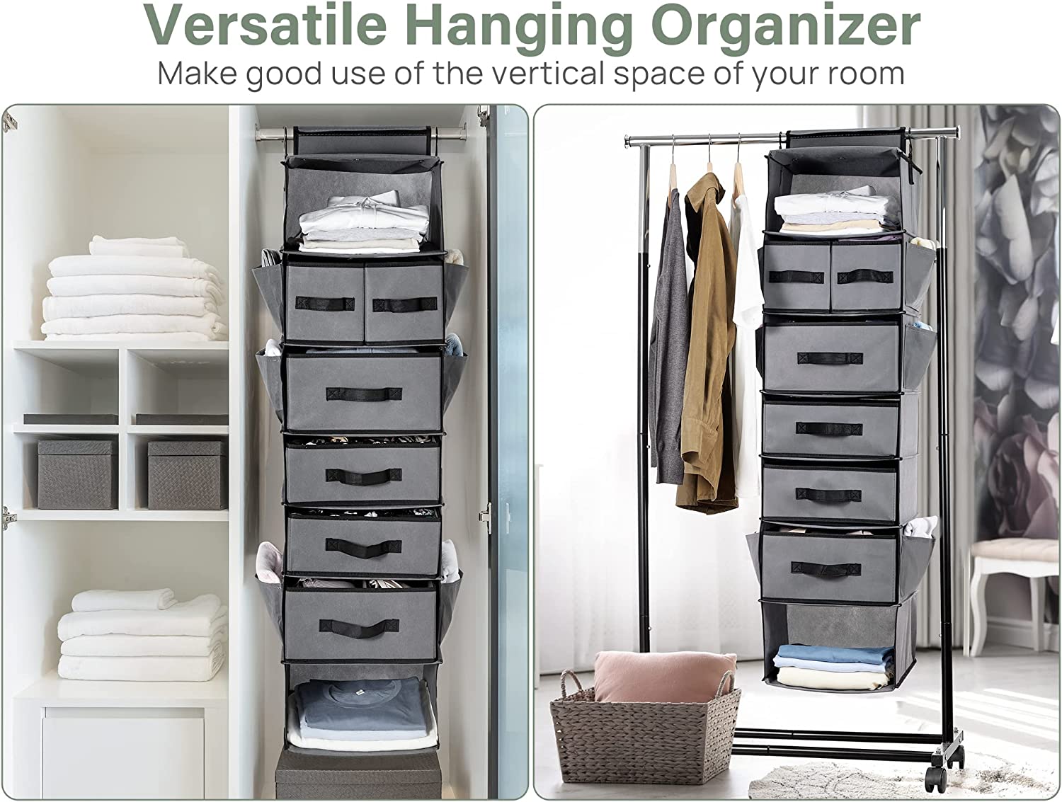 48217 - 6 & 7 Shelf Hanging Closet Organizer with Drawers USA