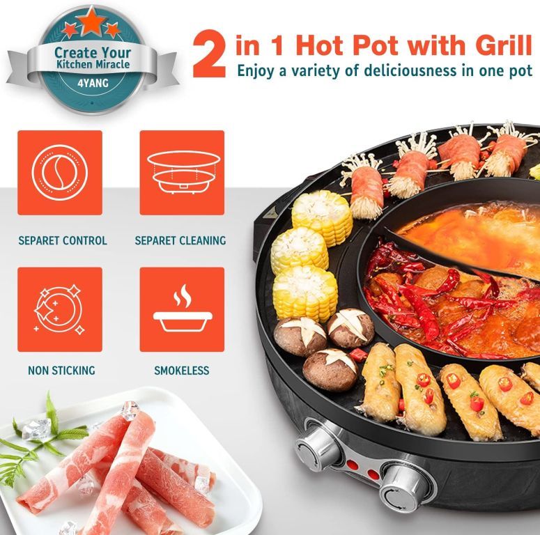 53628 - Hot Pot with Grill, 2000W 2 in 1 USA